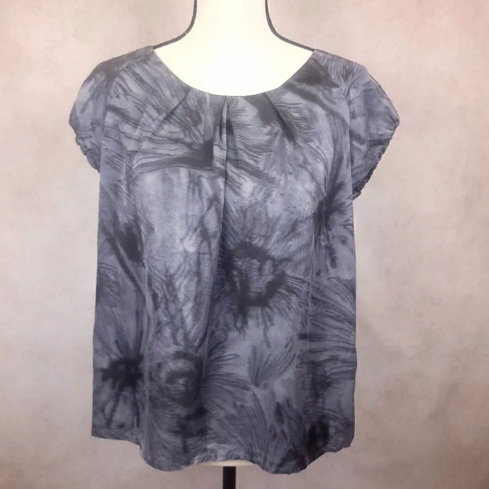 Michael Kors Grey Tie Dye Print Crew Neck Silk Top Blouse Size MP